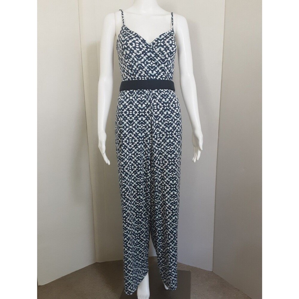 DEREK HEART Navy|White Spaghetti Strap Sweetheart Neckline Wideleg Jumpsuit Sz L